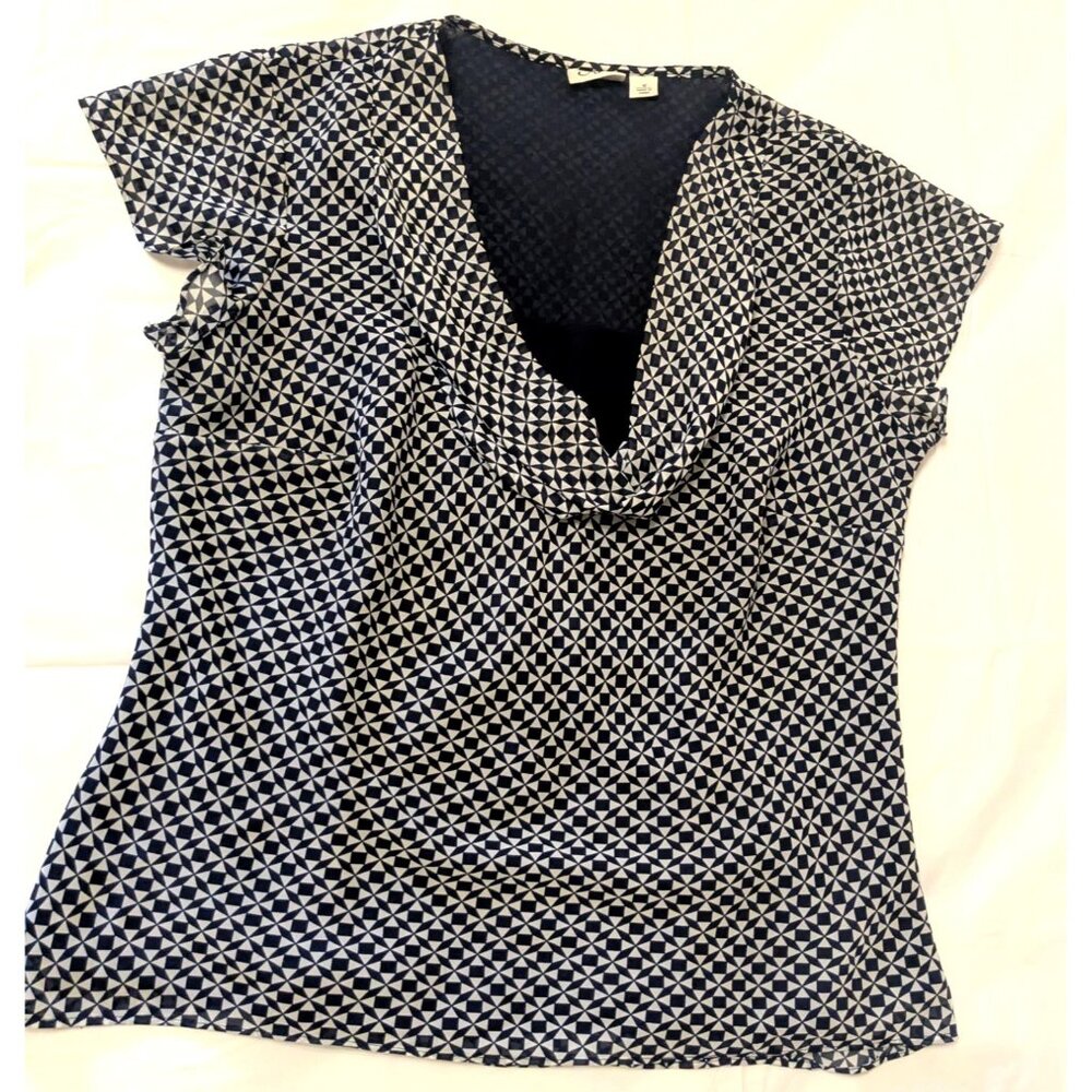 Cato Womens Navy & White Diamond-Print Cowl Neck Blouse Size 12 Polyester